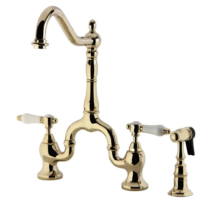 Bel-Air A Two-Handle 3-Hole Deck Mount Brass Side Sprayer Bridge Kitchen Faucet