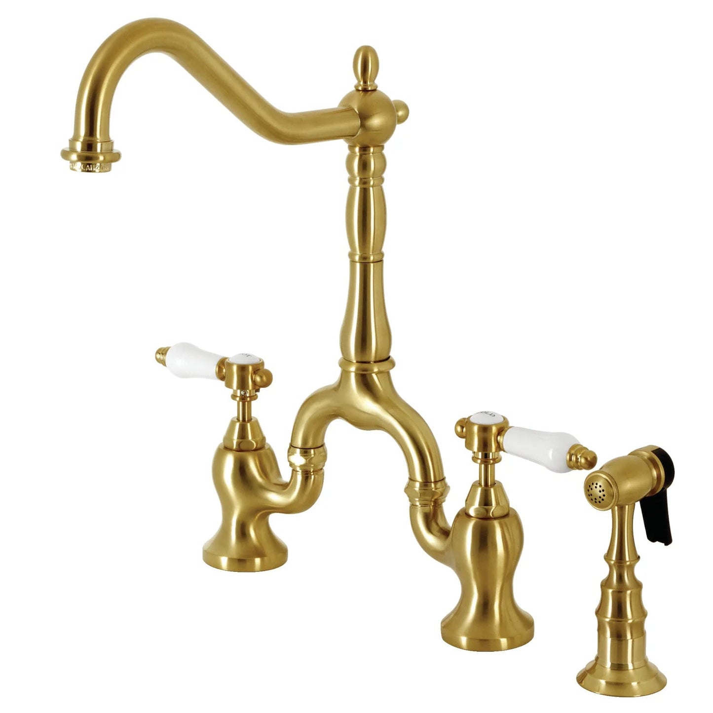 Bel-Air A Two-Handle 3-Hole Deck Mount Brass Side Sprayer Bridge Kitchen Faucet