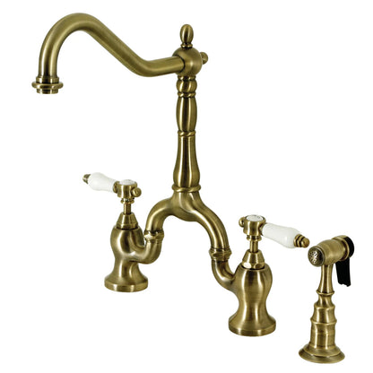 Bel-Air A Two-Handle 3-Hole Deck Mount Brass Side Sprayer Bridge Kitchen Faucet