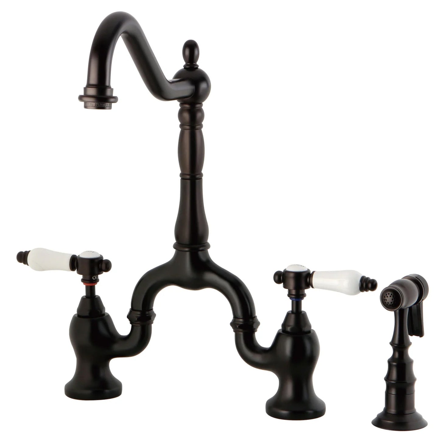 Bel-Air A Two-Handle 3-Hole Deck Mount Brass Side Sprayer Bridge Kitchen Faucet