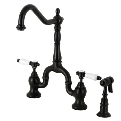 Bel-Air A Two-Handle 3-Hole Deck Mount Brass Side Sprayer Bridge Kitchen Faucet