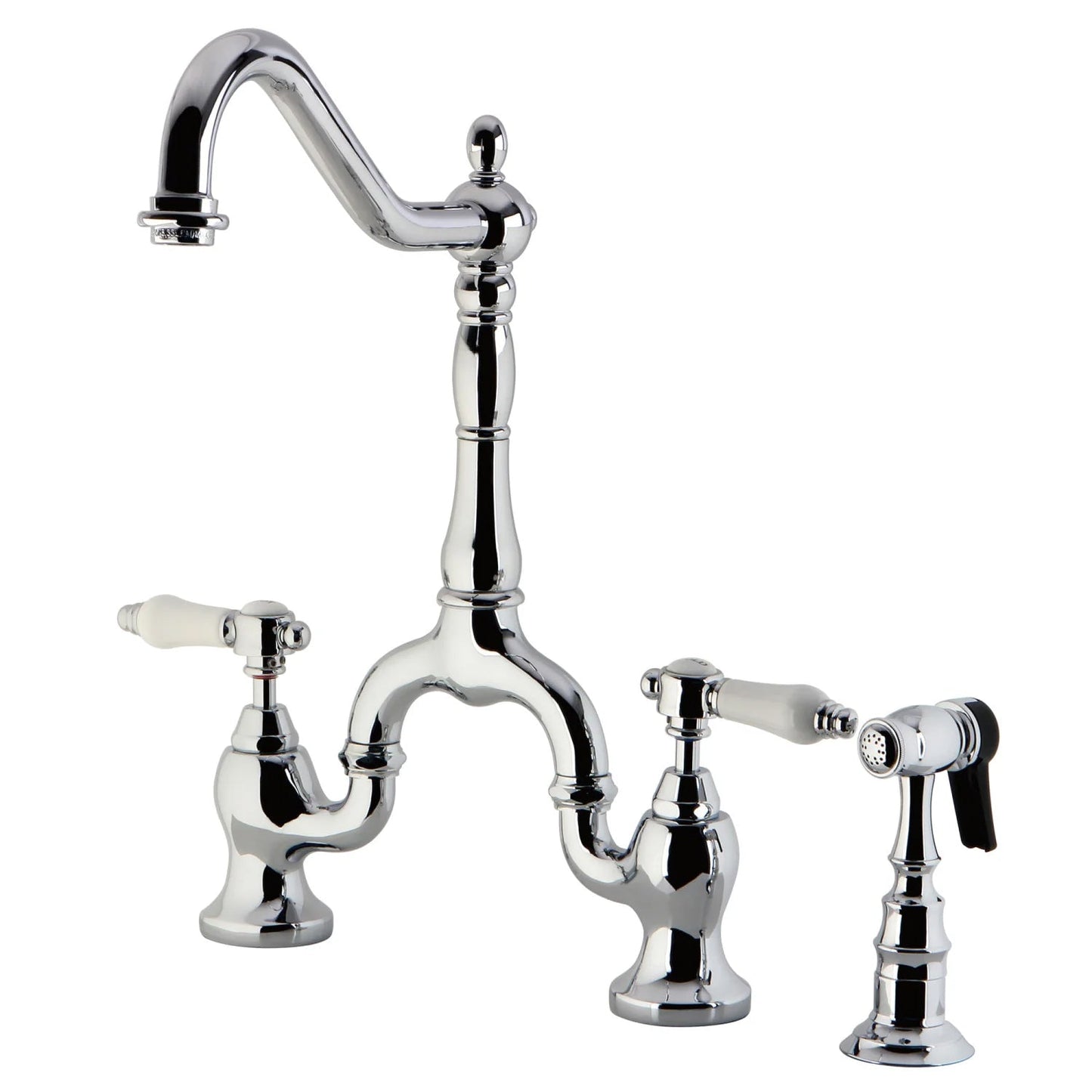 Bel-Air A Two-Handle 3-Hole Deck Mount Brass Side Sprayer Bridge Kitchen Faucet