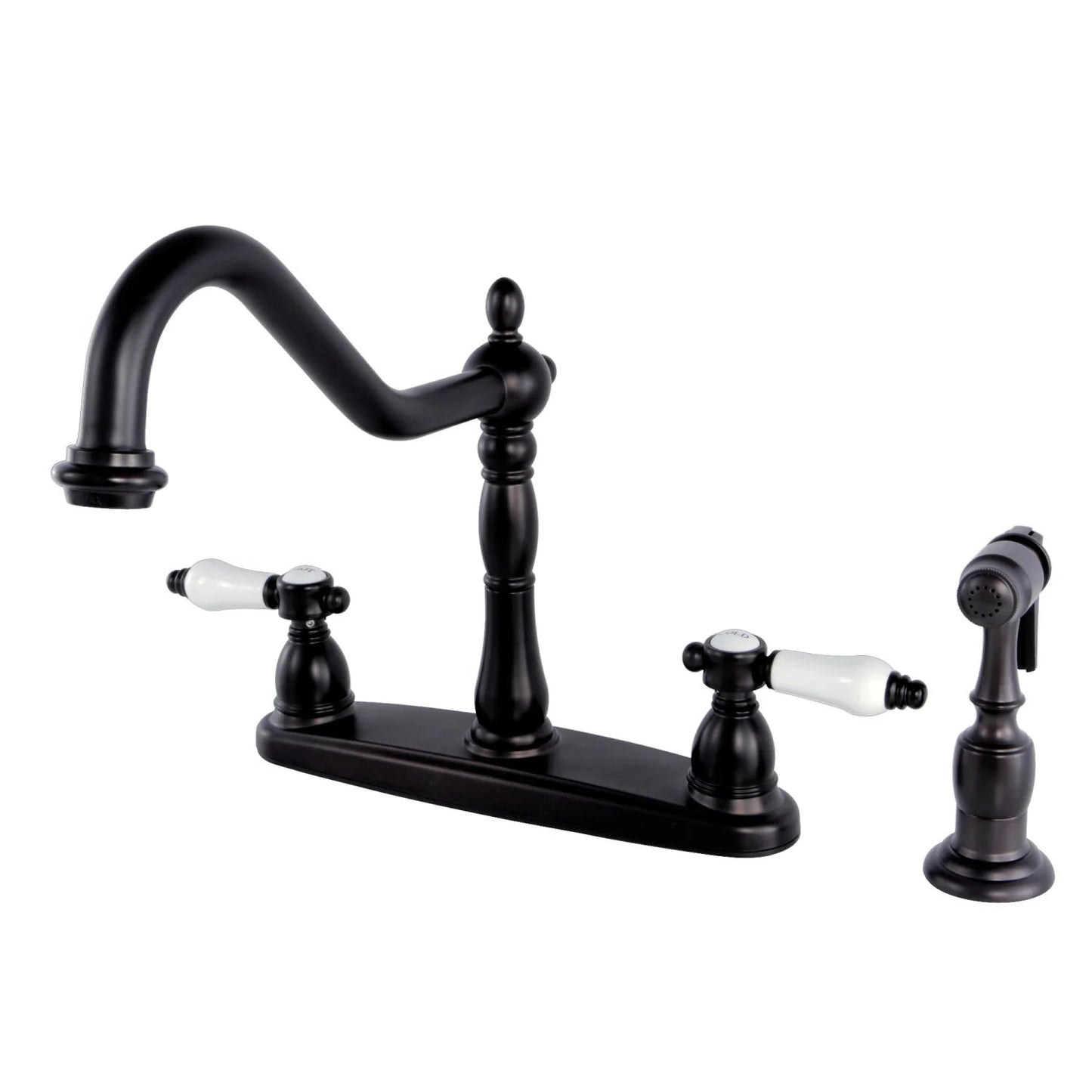 Bel-Air C Two-Handle 4-Hole Deck Mount 8" Centerset Brass Side Sprayer Kitchen Faucet