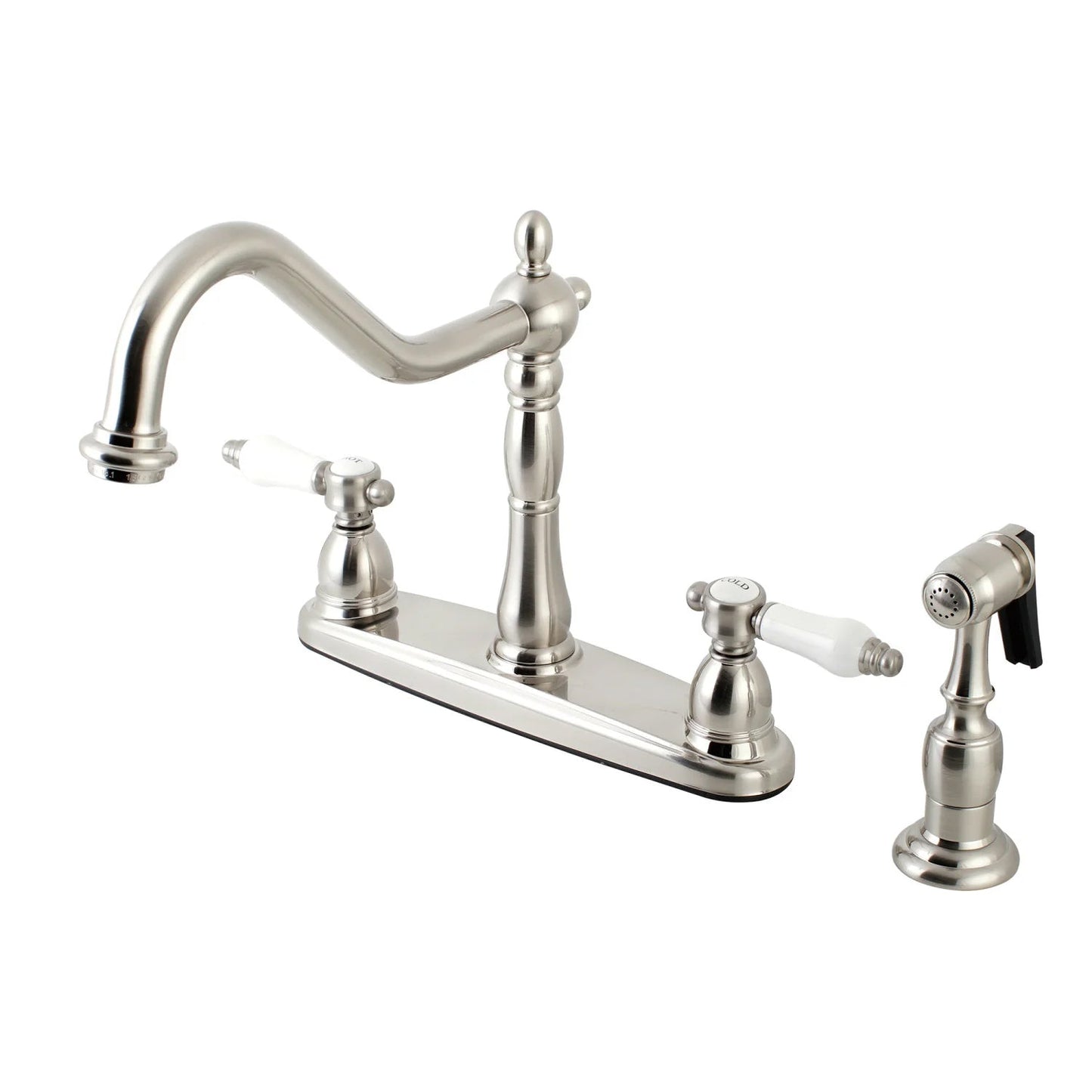 Bel-Air C Two-Handle 4-Hole Deck Mount 8" Centerset Brass Side Sprayer Kitchen Faucet