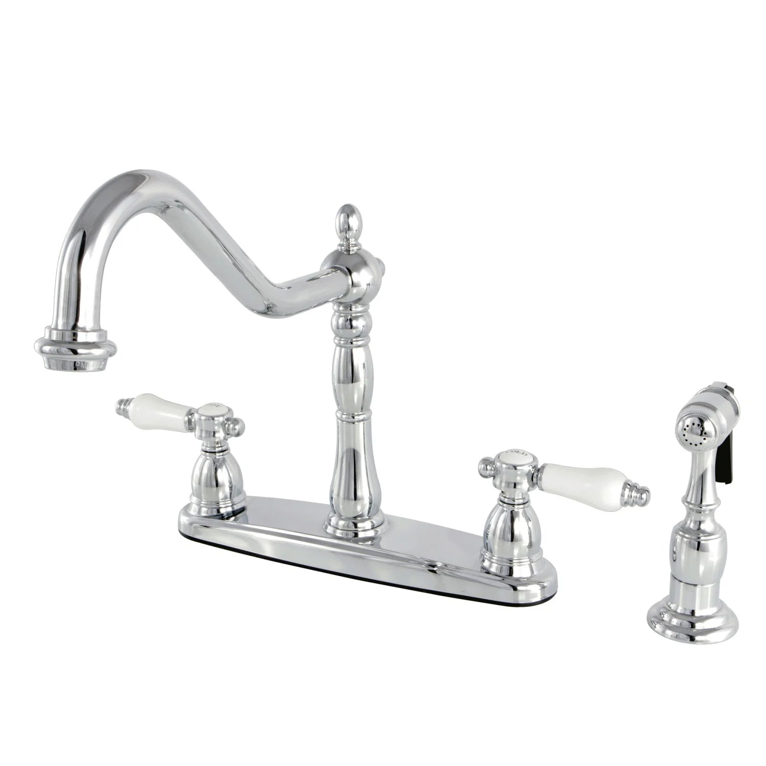 Bel-Air C Two-Handle 4-Hole Deck Mount 8" Centerset Brass Side Sprayer Kitchen Faucet