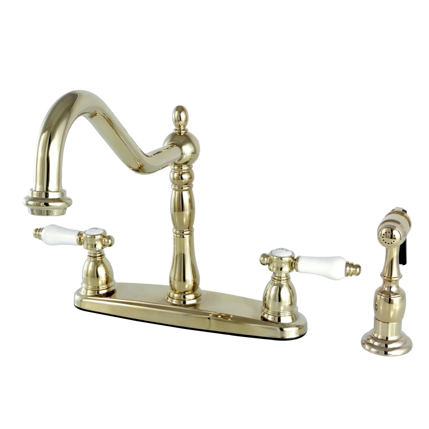 Bel-Air C Two-Handle 4-Hole Deck Mount 8" Centerset Brass Side Sprayer Kitchen Faucet