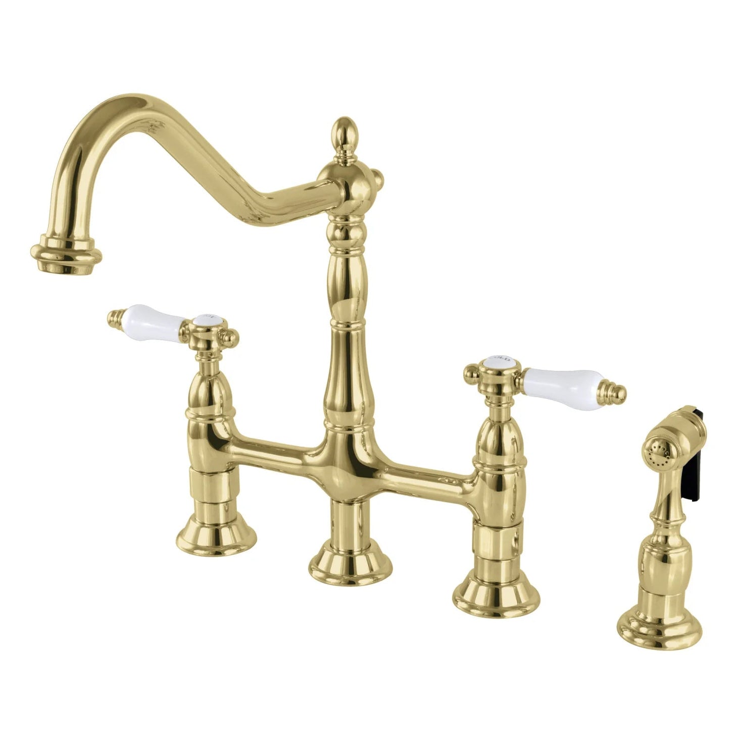 Bel-Air D Two-Handle 4-Hole Deck Mount Brass Side Sprayer Bridge Kitchen Faucet