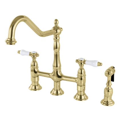 Bel-Air D Two-Handle 4-Hole Deck Mount Brass Side Sprayer Bridge Kitchen Faucet