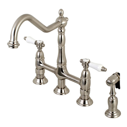 Bel-Air D Two-Handle 4-Hole Deck Mount Brass Side Sprayer Bridge Kitchen Faucet