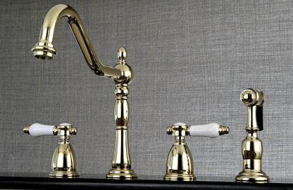 Bel-Air F Two-Handle 4-Hole Deck Mount Brass Side Sprayer Widespread Kitchen Faucet