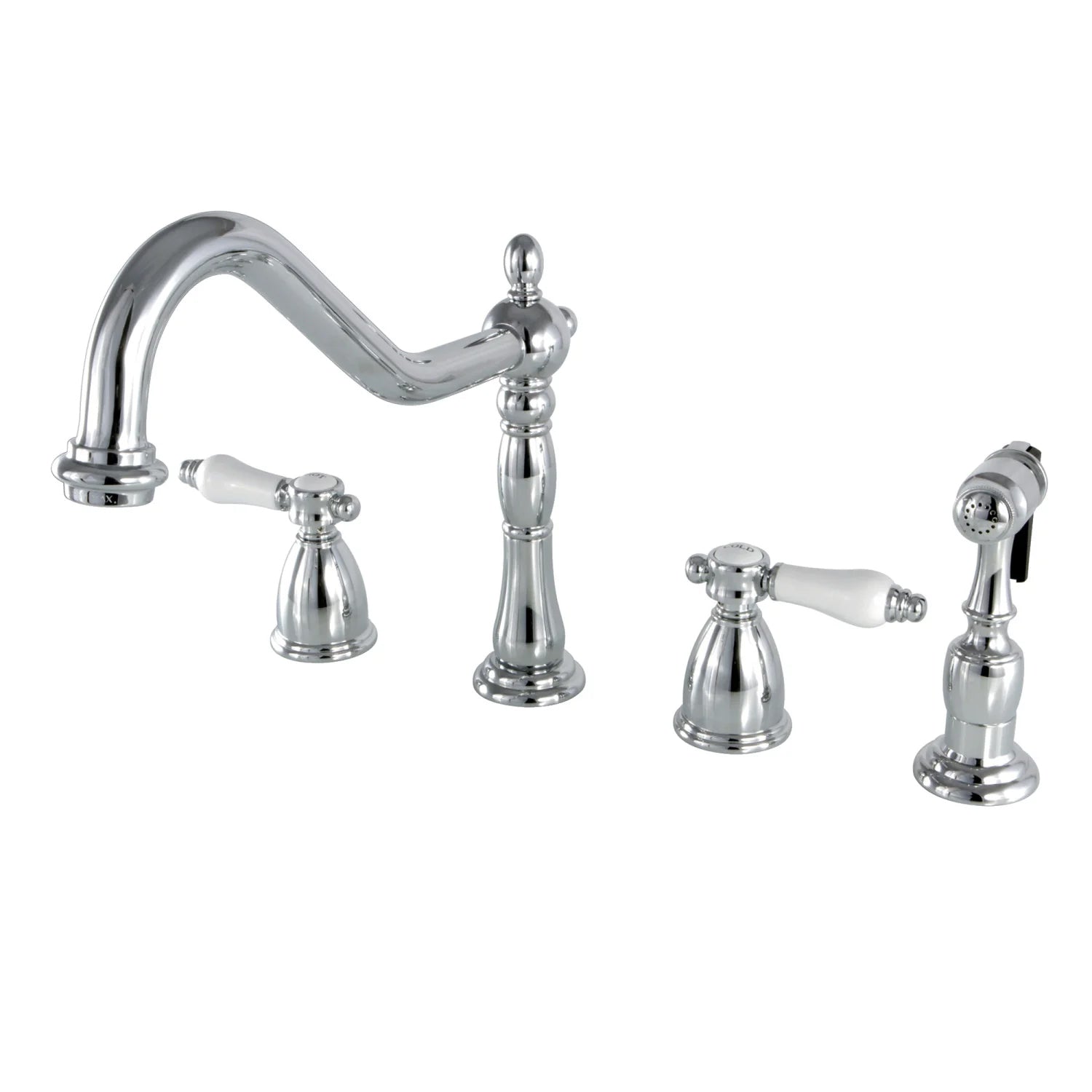 Bel-Air F Two-Handle 4-Hole Deck Mount Brass Side Sprayer Widespread Kitchen Faucet