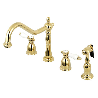 Bel-Air F Two-Handle 4-Hole Deck Mount Brass Side Sprayer Widespread Kitchen Faucet