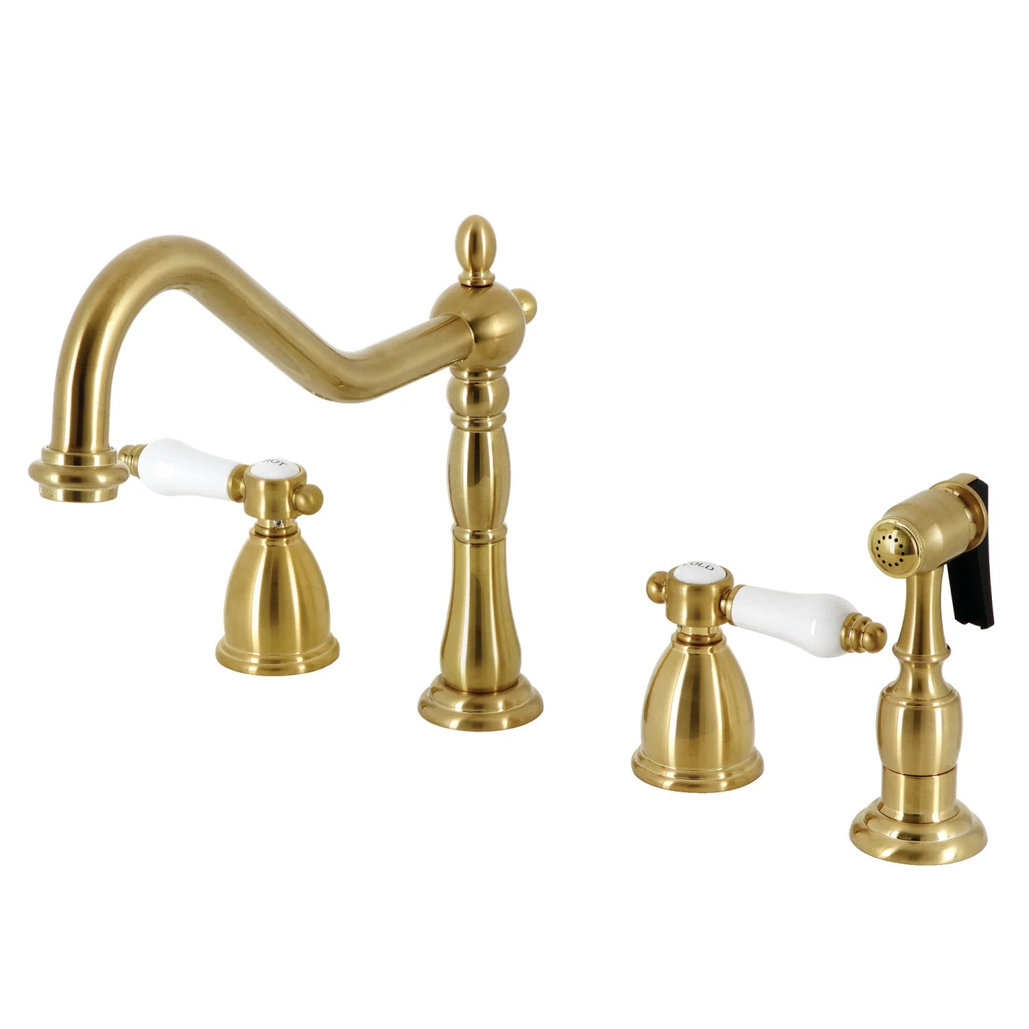 Bel-Air F Two-Handle 4-Hole Deck Mount Brass Side Sprayer Widespread Kitchen Faucet