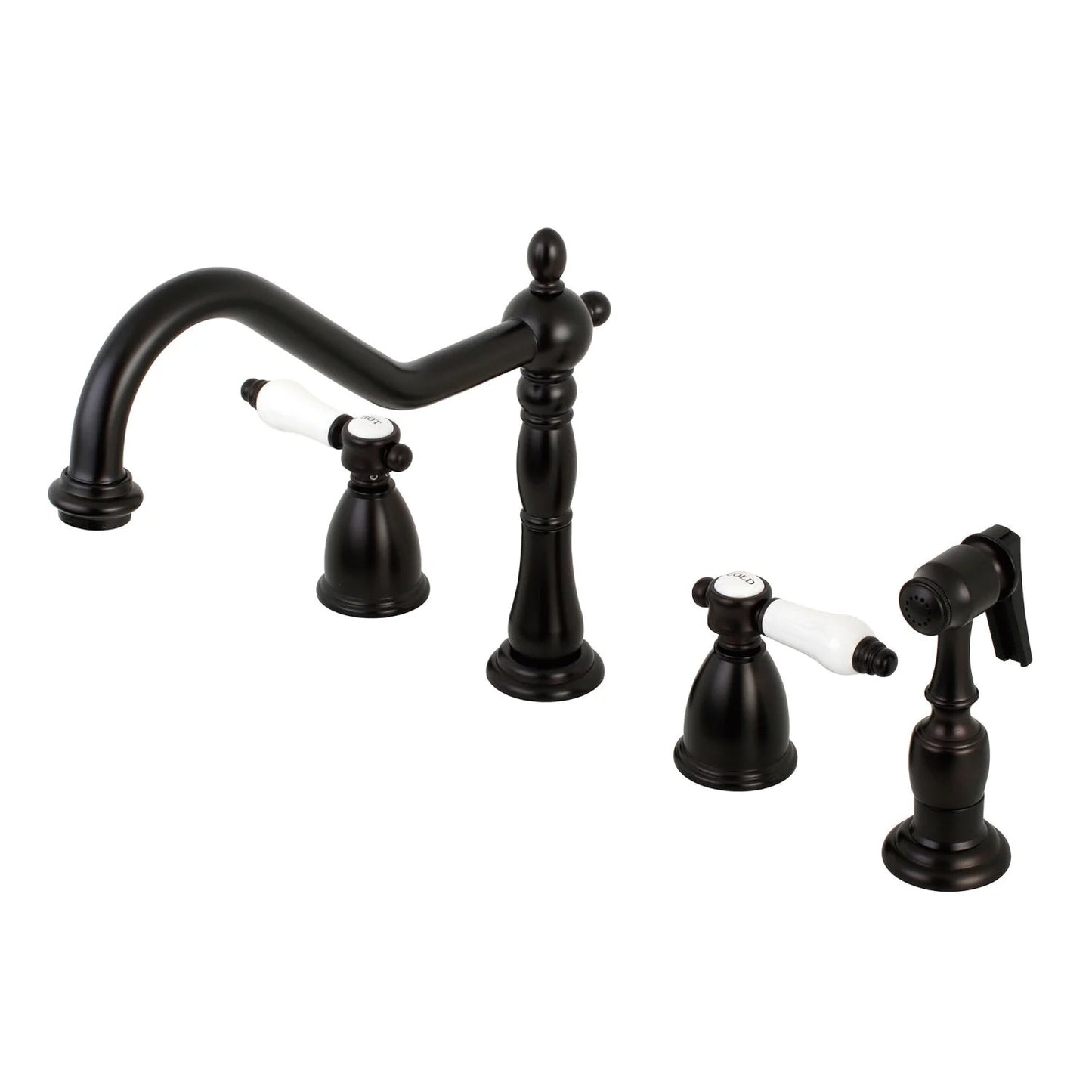 Bel-Air F Two-Handle 4-Hole Deck Mount Brass Side Sprayer Widespread Kitchen Faucet