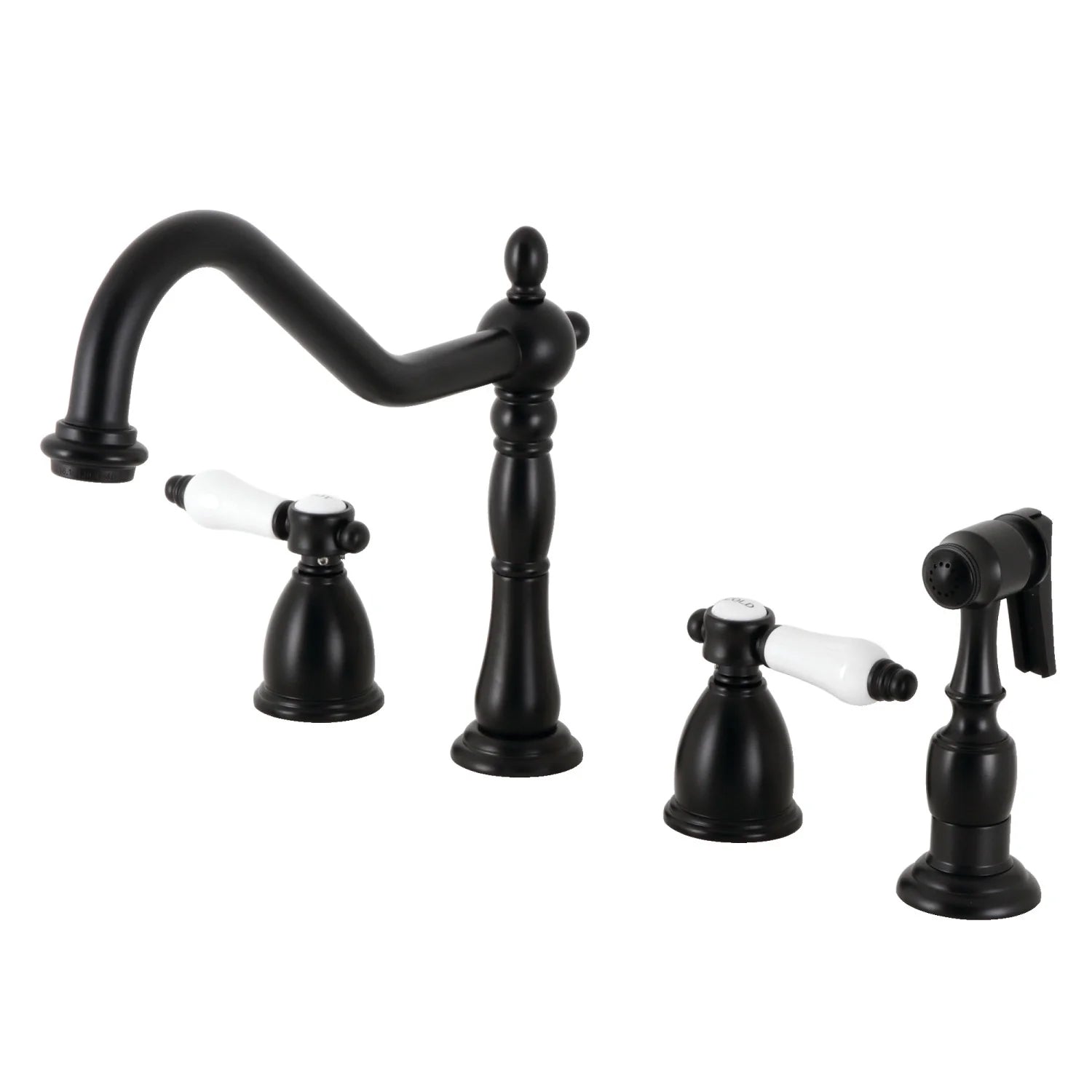 Bel-Air F Two-Handle 4-Hole Deck Mount Brass Side Sprayer Widespread Kitchen Faucet