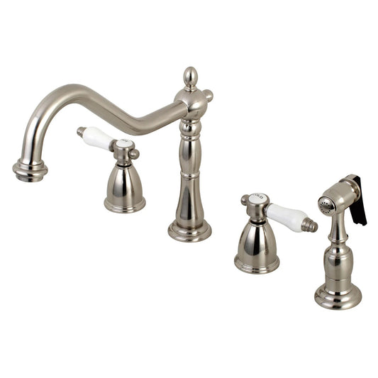 Bel-Air F Two-Handle 4-Hole Deck Mount Brass Side Sprayer Widespread Kitchen Faucet