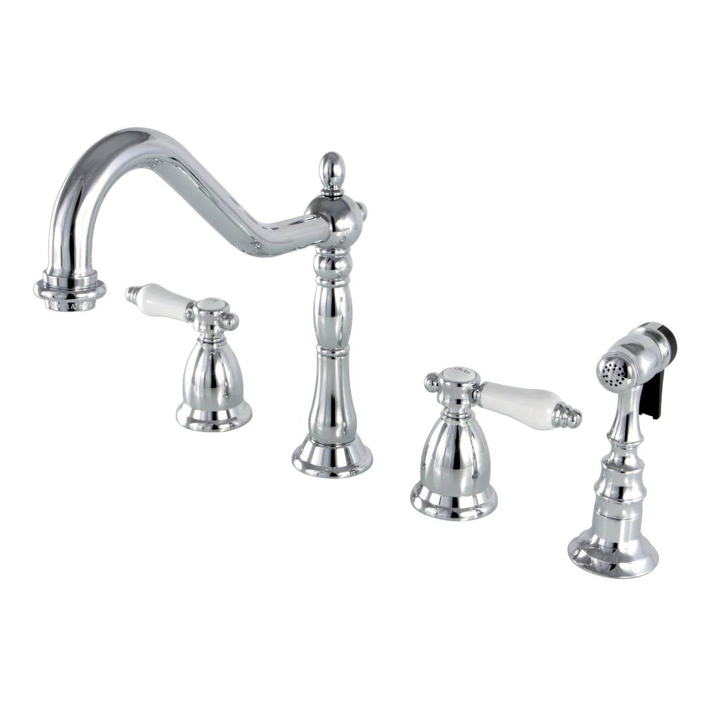 Bel-Air G Two-Handle 4-Hole Deck Mount Brass Side Sprayer Widespread Kitchen Faucet