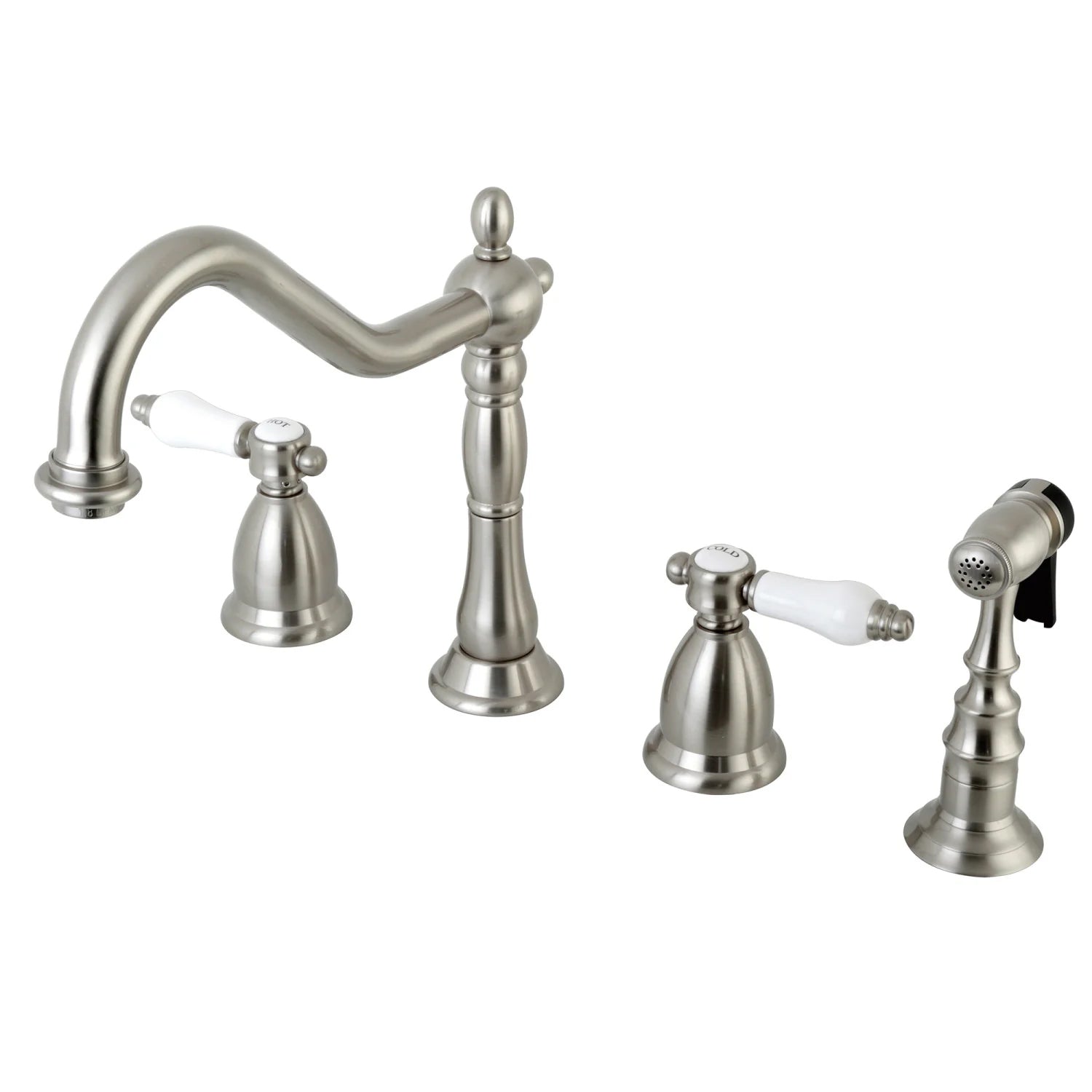 Bel-Air G Two-Handle 4-Hole Deck Mount Brass Side Sprayer Widespread Kitchen Faucet