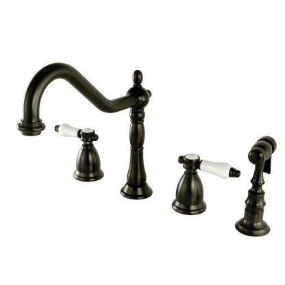 Bel-Air G Two-Handle 4-Hole Deck Mount Brass Side Sprayer Widespread Kitchen Faucet