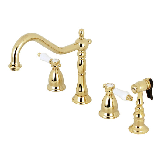 Bel-Air G Two-Handle 4-Hole Deck Mount Brass Side Sprayer Widespread Kitchen Faucet