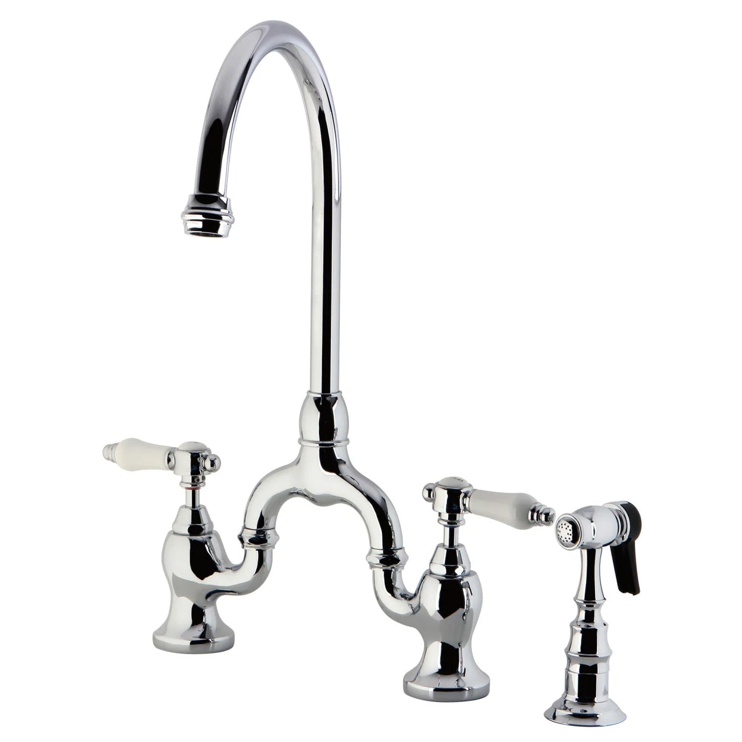 Bel-Air H Two-Handle 3-Hole Deck Mount Brass Side Sprayer Bridge Kitchen Faucet