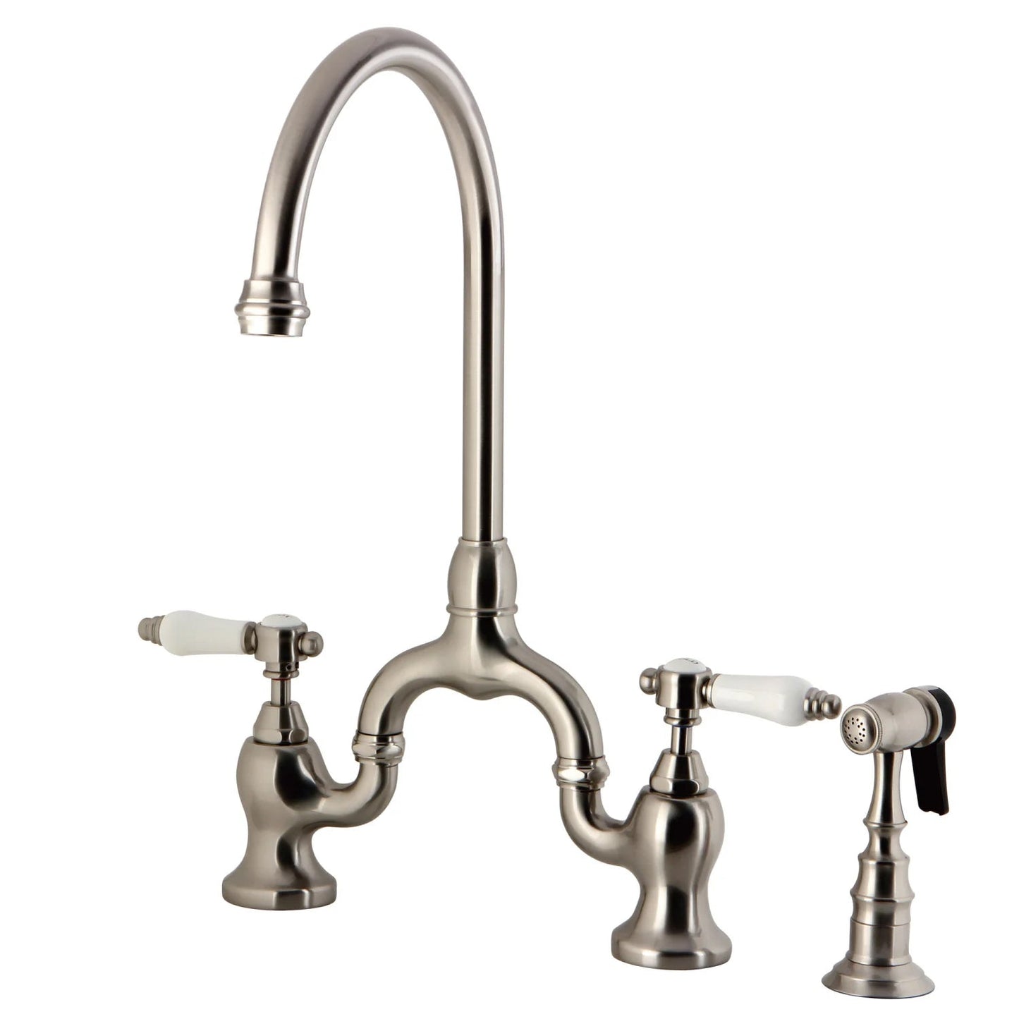 Bel-Air H Two-Handle 3-Hole Deck Mount Brass Side Sprayer Bridge Kitchen Faucet