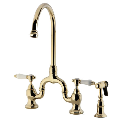 Bel-Air H Two-Handle 3-Hole Deck Mount Brass Side Sprayer Bridge Kitchen Faucet