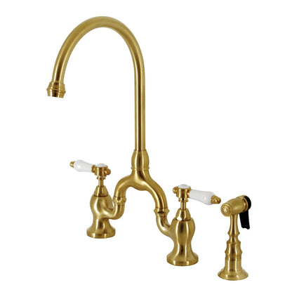 Bel-Air H Two-Handle 3-Hole Deck Mount Brass Side Sprayer Bridge Kitchen Faucet