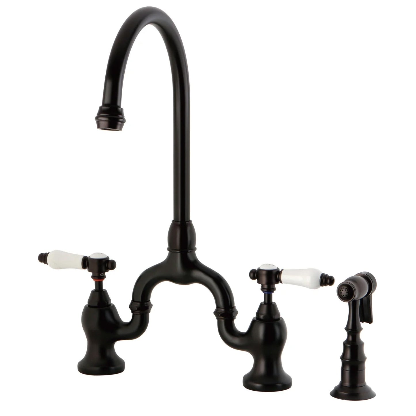 Bel-Air H Two-Handle 3-Hole Deck Mount Brass Side Sprayer Bridge Kitchen Faucet