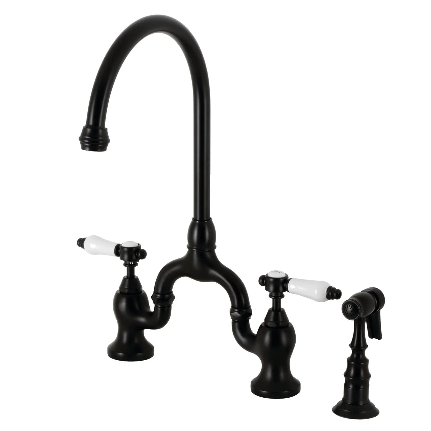 Bel-Air H Two-Handle 3-Hole Deck Mount Brass Side Sprayer Bridge Kitchen Faucet