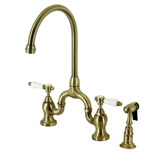 Bel-Air H Two-Handle 3-Hole Deck Mount Brass Side Sprayer Bridge Kitchen Faucet