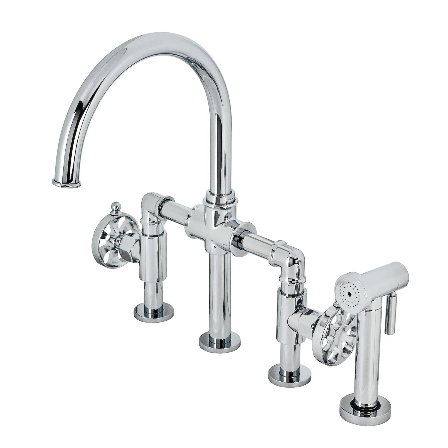 Belknap G Two-Handle 4-Hole Deck Mount Brass Side Sprayer Bridge Kitchen Faucet