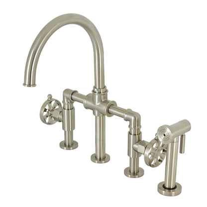 Belknap G Two-Handle 4-Hole Deck Mount Brass Side Sprayer Bridge Kitchen Faucet