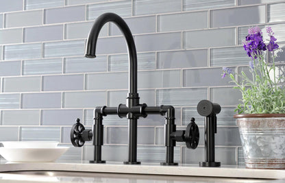 Belknap G Two-Handle 4-Hole Deck Mount Brass Side Sprayer Bridge Kitchen Faucet