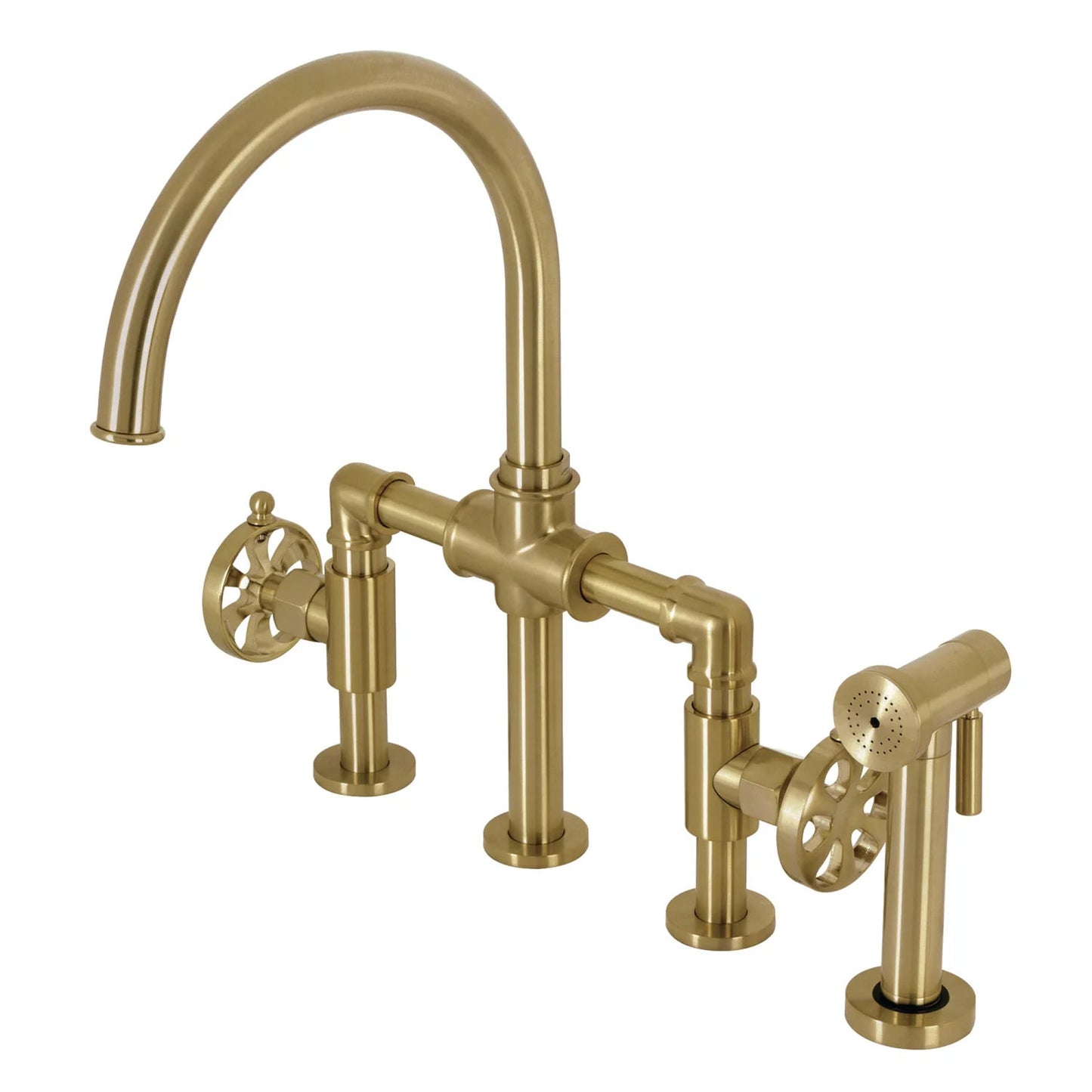 Belknap G Two-Handle 4-Hole Deck Mount Brass Side Sprayer Bridge Kitchen Faucet