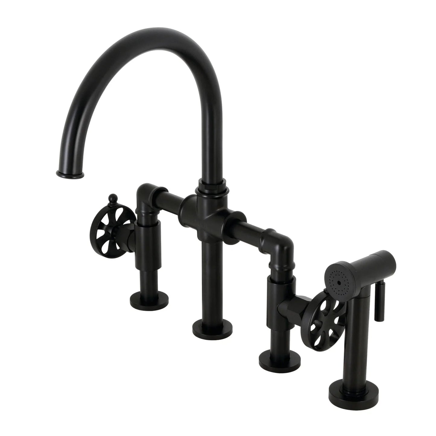 Belknap G Two-Handle 4-Hole Deck Mount Brass Side Sprayer Bridge Kitchen Faucet