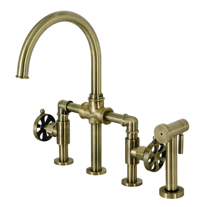 Belknap G Two-Handle 4-Hole Deck Mount Brass Side Sprayer Bridge Kitchen Faucet