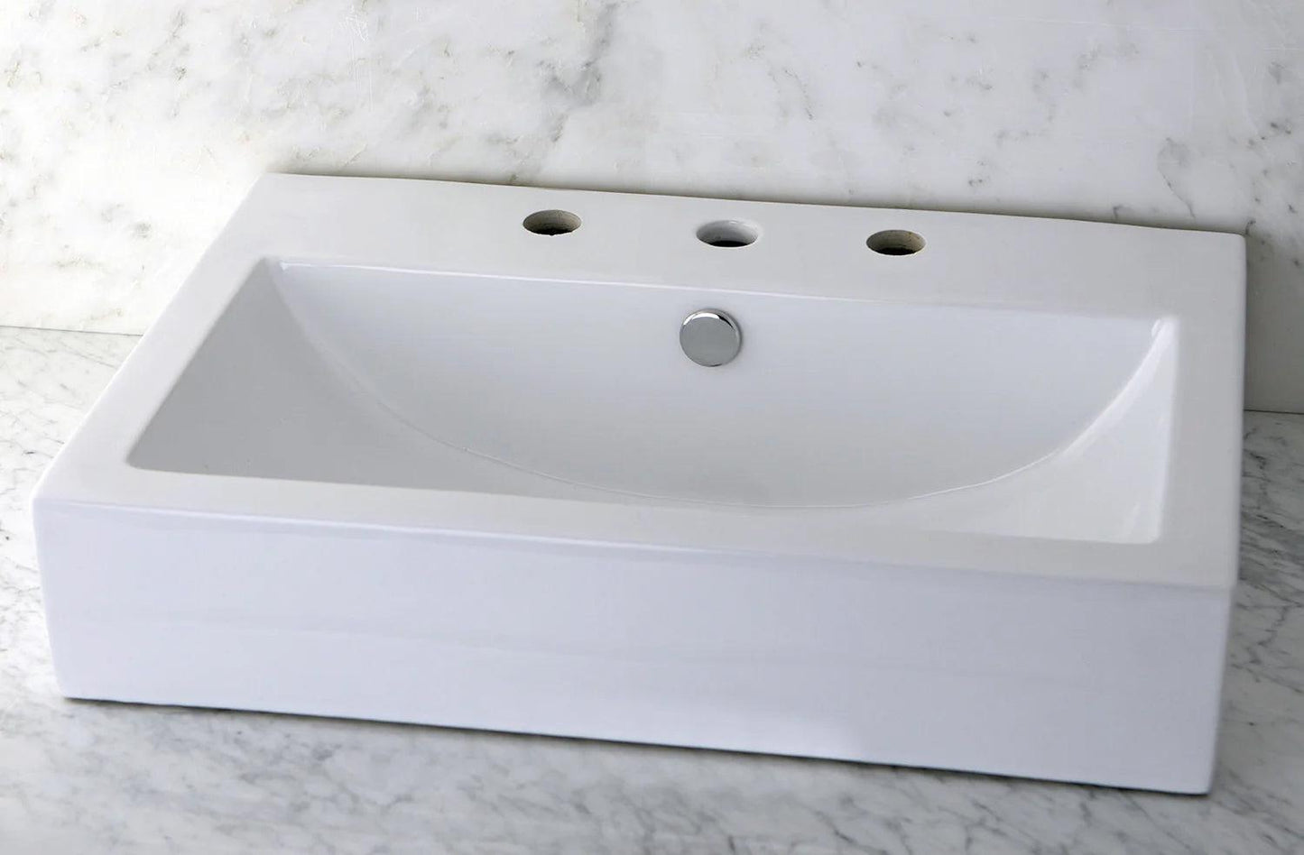 Century Ceramic Rectangular 8" 3-Hole White Vessel Sink