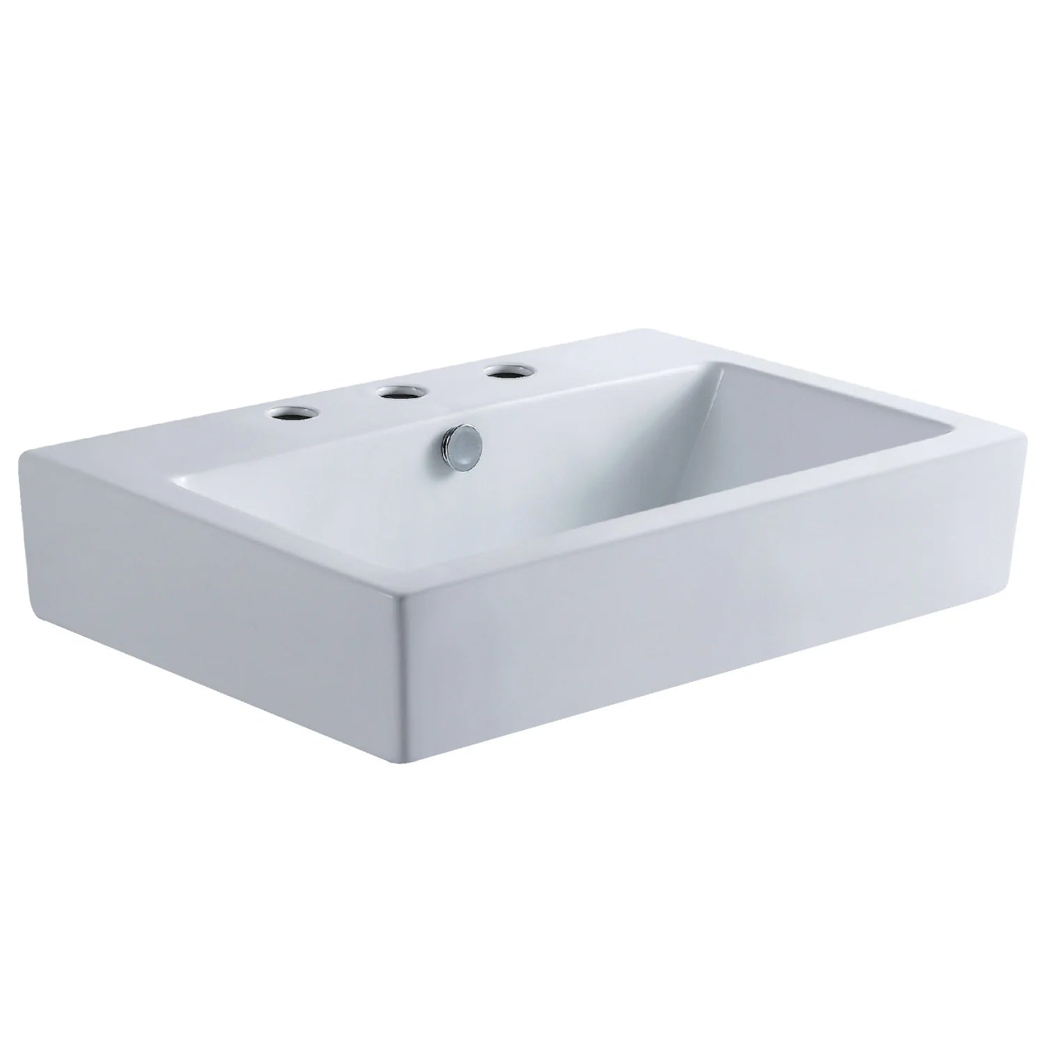 Century Ceramic Rectangular 8" 3-Hole White Vessel Sink