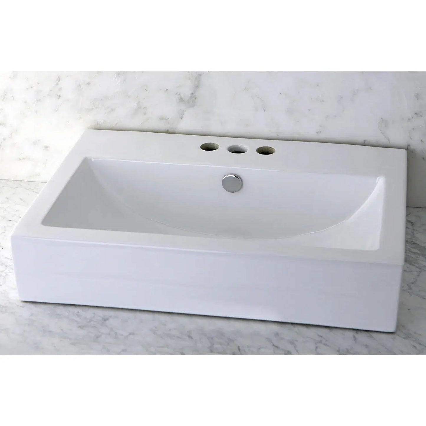 Century Rectangular Ceramic White 4-Inch, 3-Hole Vessel Sink