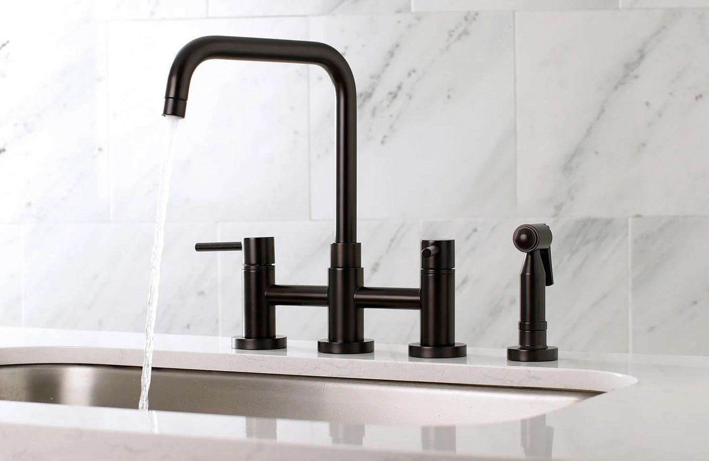 Concord K Two-Handle 4-Hole Deck Mount Side Sprayer Bridge Kitchen Faucet