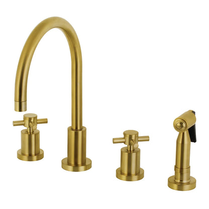 Concord U Two-Handle 4-Hole Deck Mount Widespread Side Sprayer Kitchen Faucet