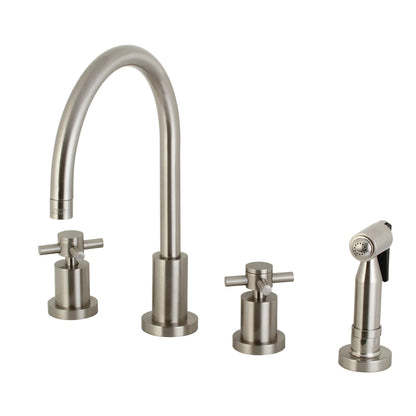 Concord U Two-Handle 4-Hole Deck Mount Widespread Side Sprayer Kitchen Faucet