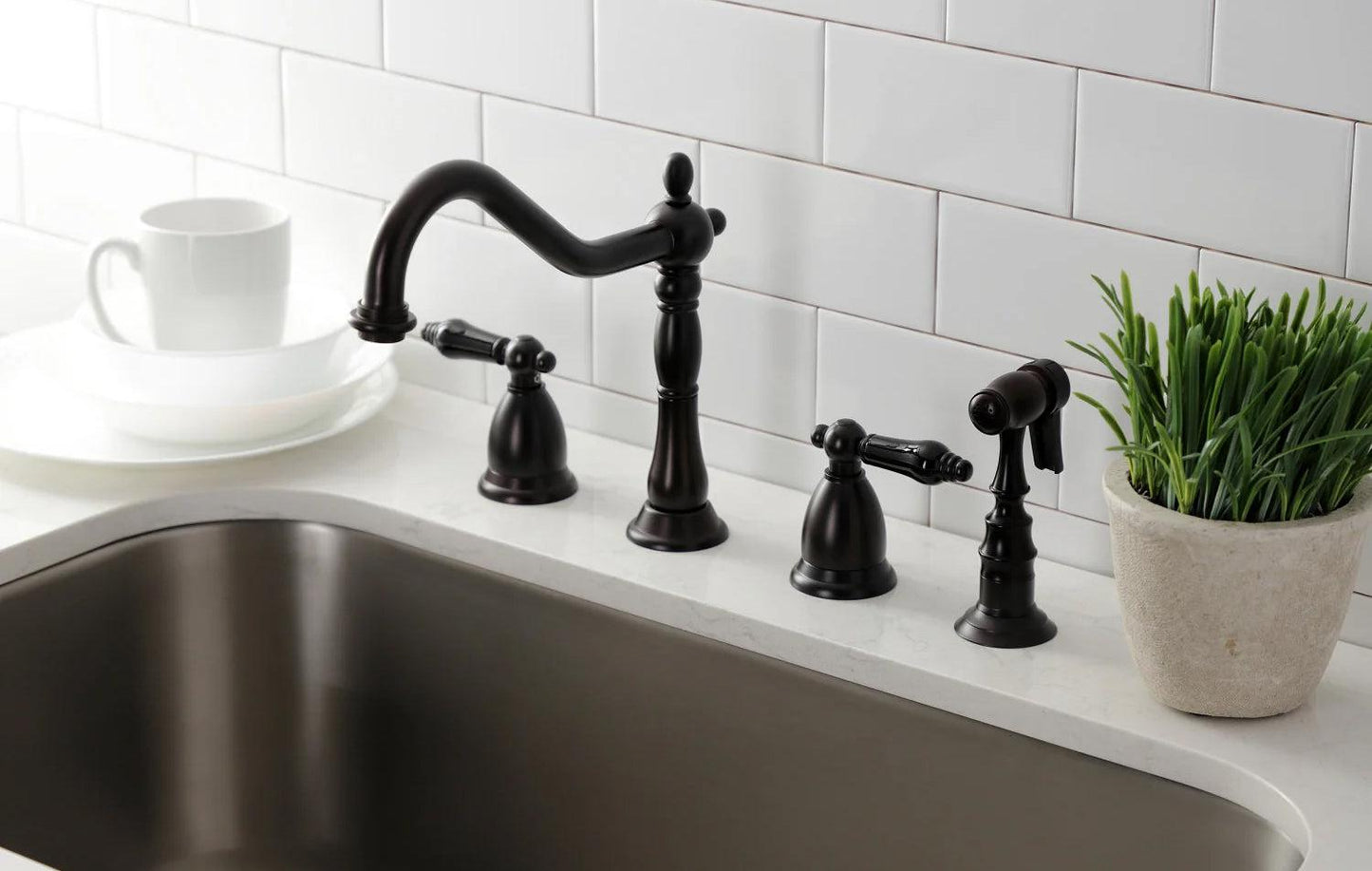 Duchess G Two-Handle 4-Hole Deck Mount Side Sprayer Widespread Kitchen Faucet