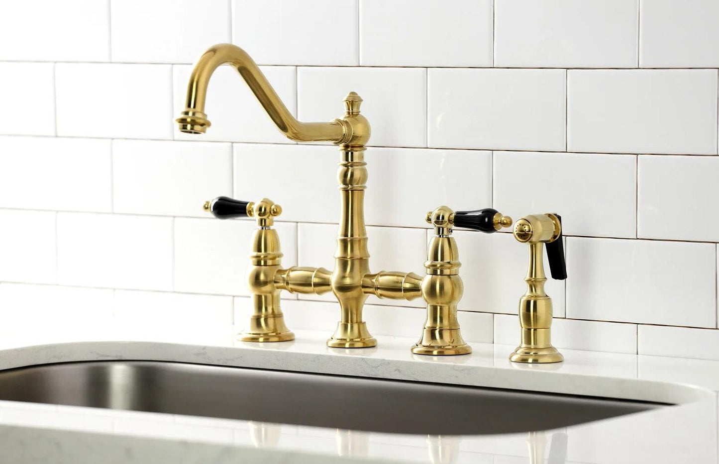 Duchess O Two-Handle 4-Hole Deck Mount Bridge Side Sprayer Kitchen Faucet