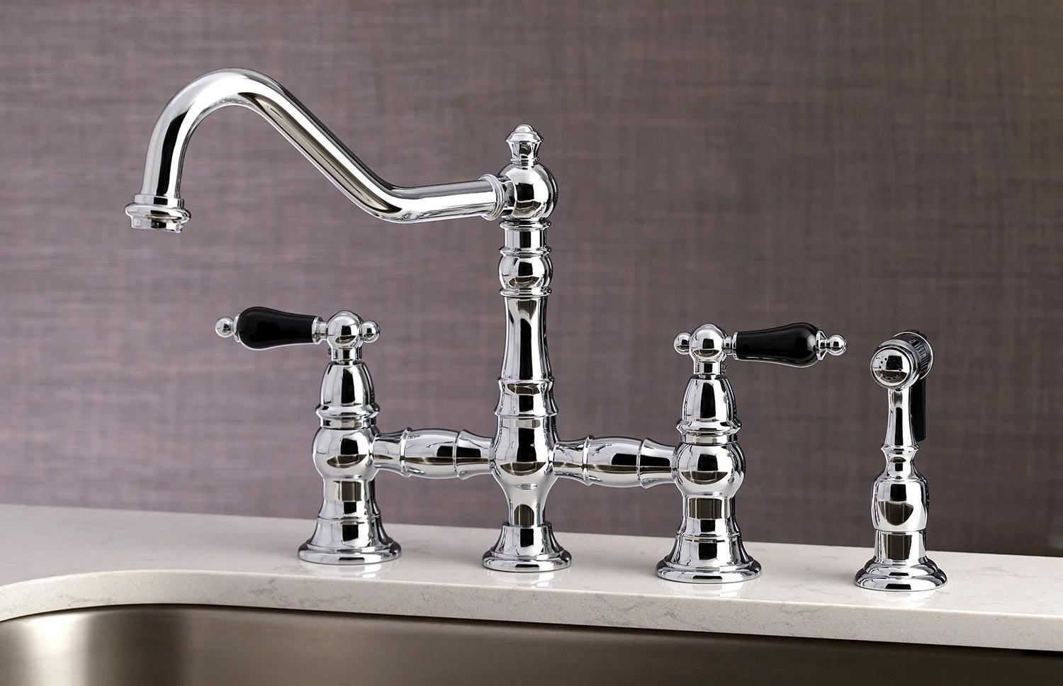 Duchess O Two-Handle 4-Hole Deck Mount Bridge Side Sprayer Kitchen Faucet