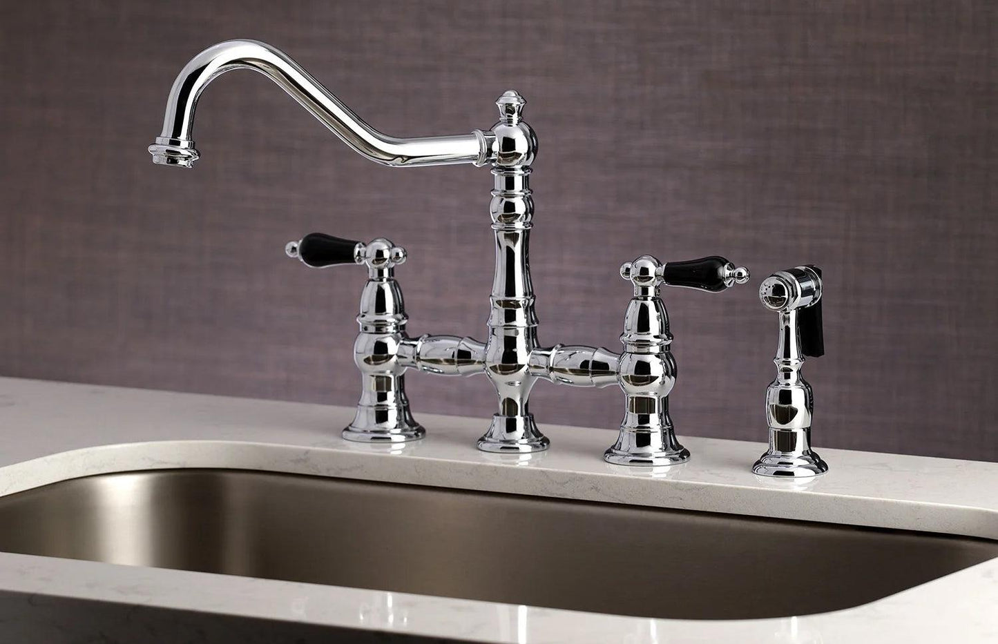 Duchess O Two-Handle 4-Hole Deck Mount Bridge Side Sprayer Kitchen Faucet