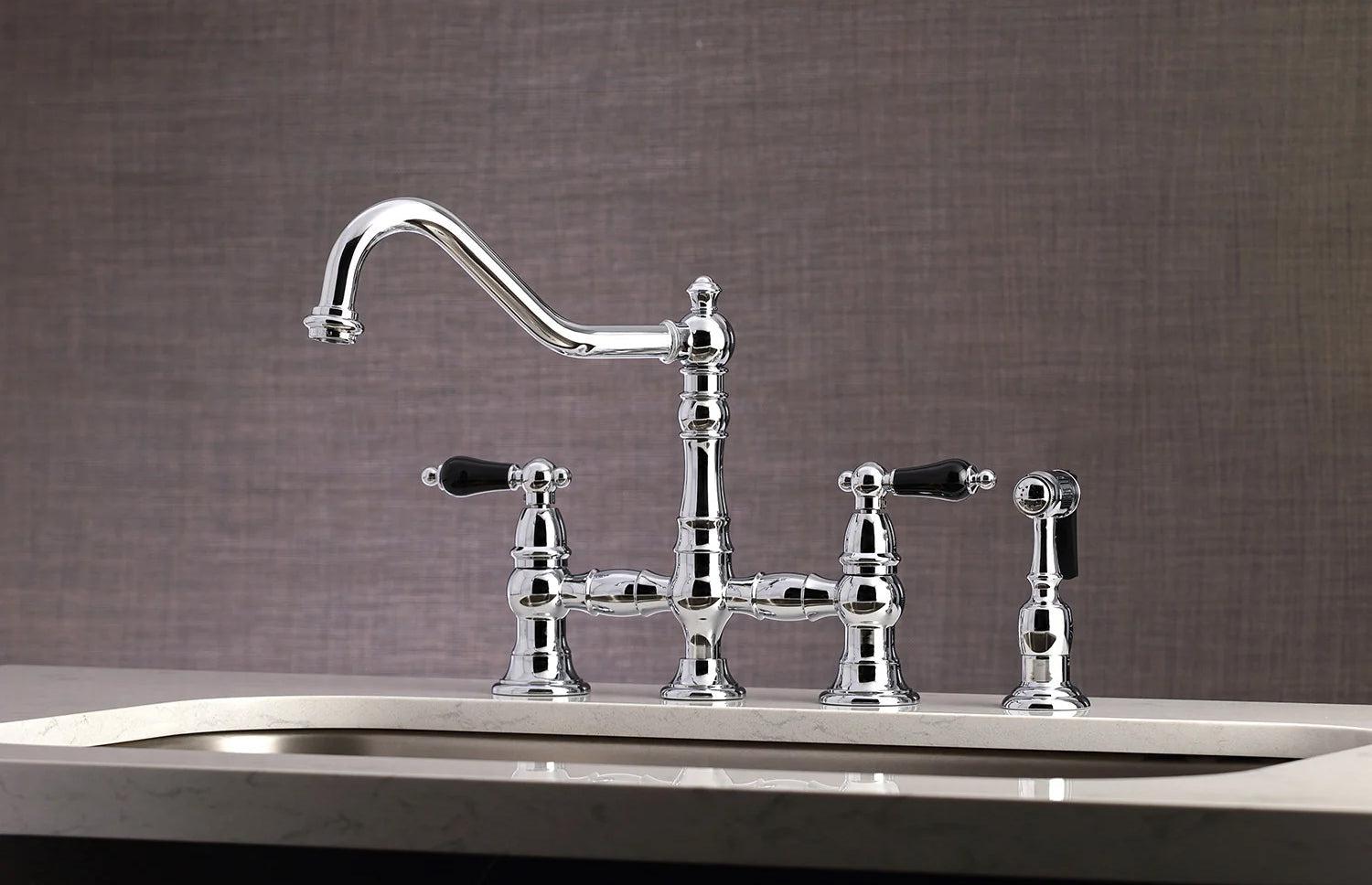 Duchess O Two-Handle 4-Hole Deck Mount Bridge Side Sprayer Kitchen Faucet