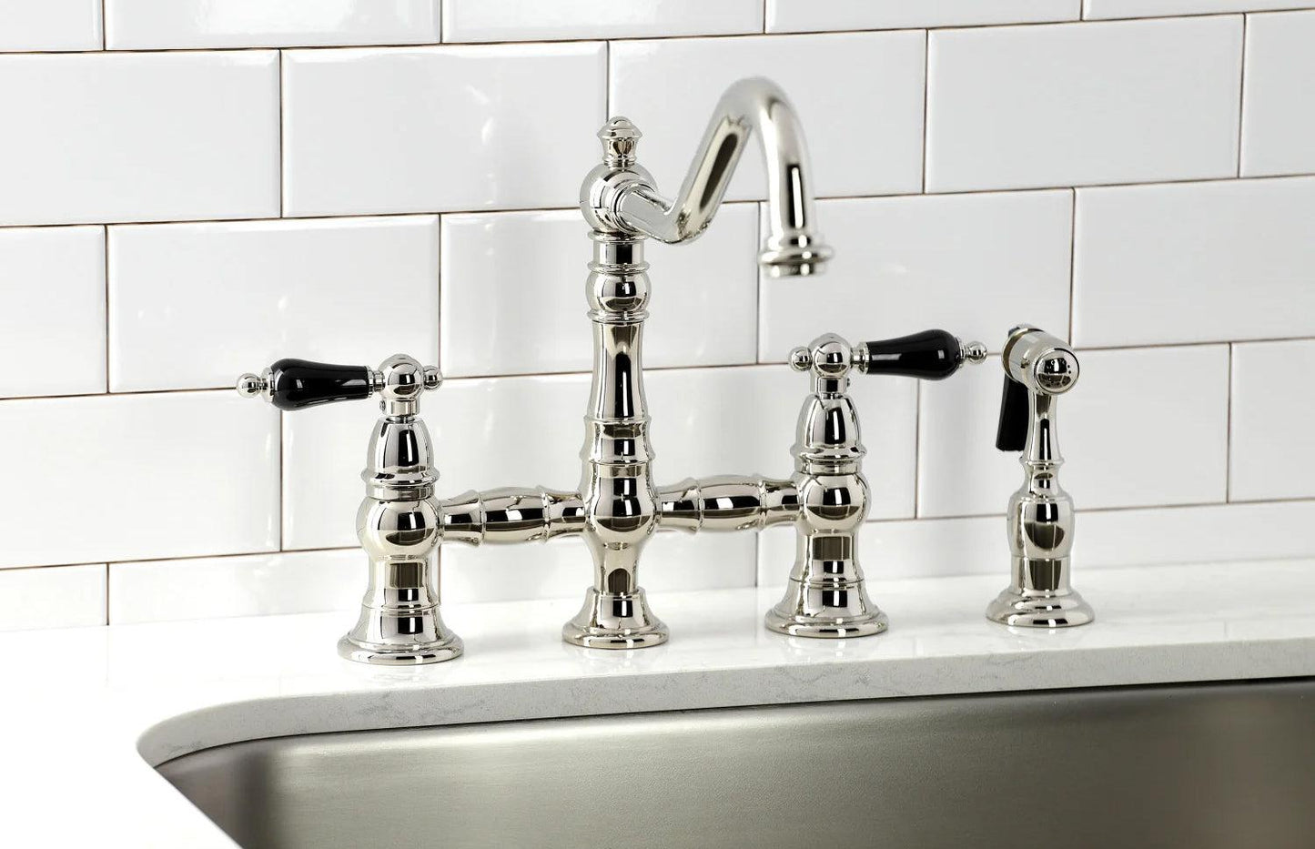 Duchess O Two-Handle 4-Hole Deck Mount Bridge Side Sprayer Kitchen Faucet