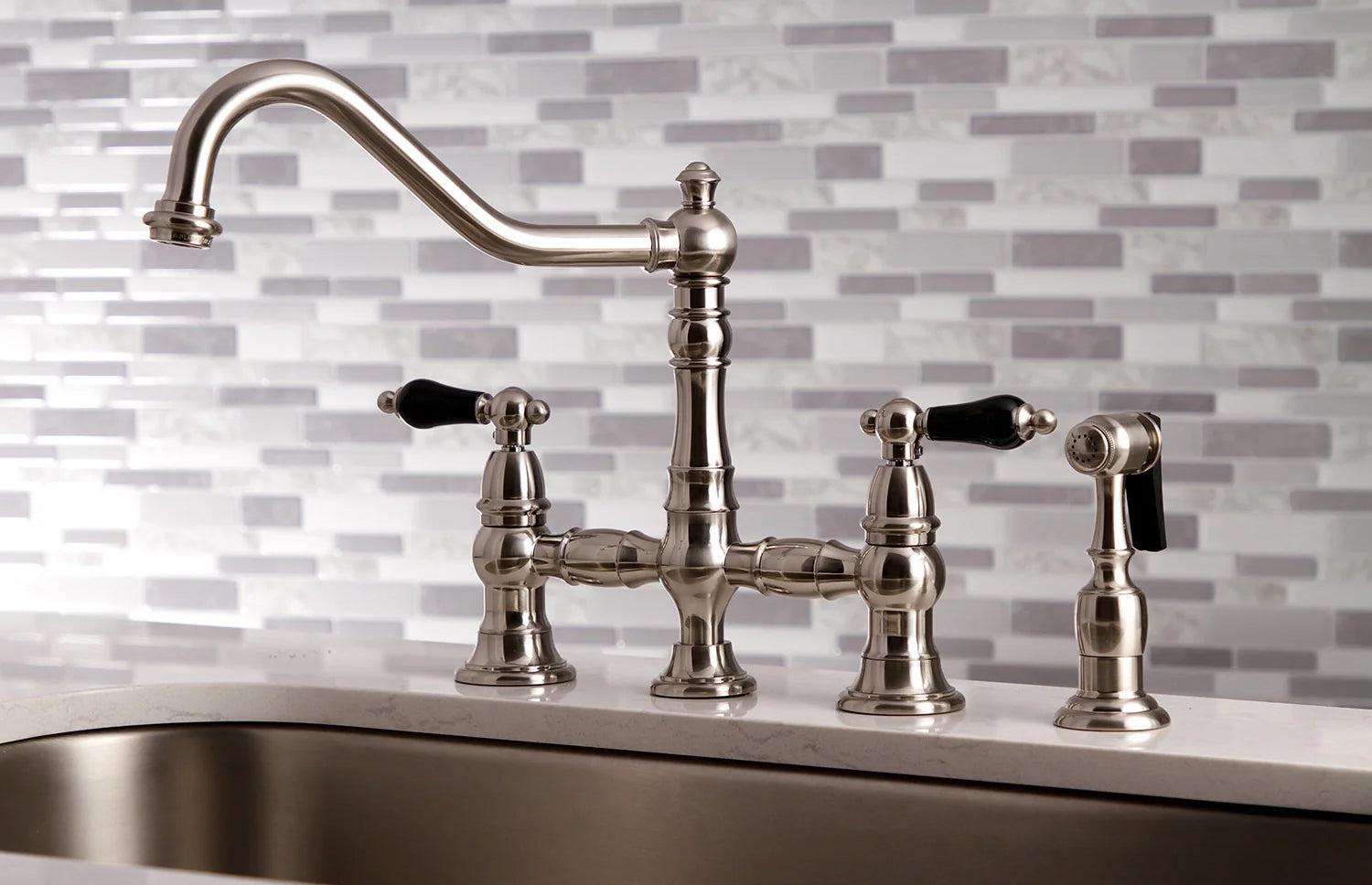 Duchess O Two-Handle 4-Hole Deck Mount Bridge Side Sprayer Kitchen Faucet